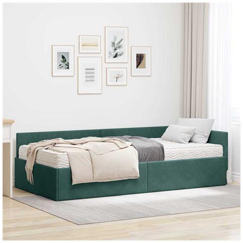Struttura Letto Angolare con Materasso 2 pcs Verde Velluto - Foto 2