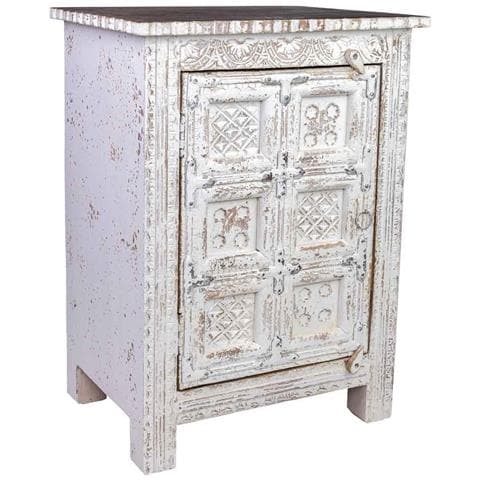 Comodino Artigianale In Legno Con 1 Anta, Bianco, 53x40x73h Cm - Foto 1