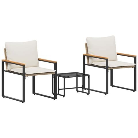 Set di Mobili con cuscino 3 pcs Beige e Bianco Crema Rattan - Foto 1