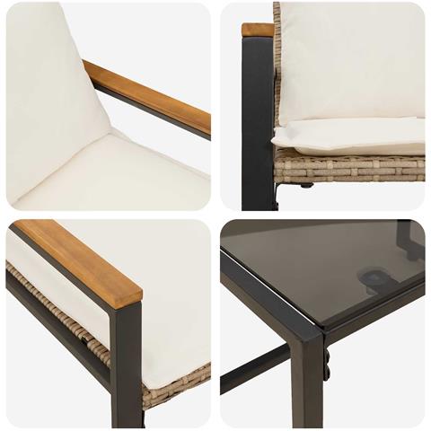 Set di Mobili con cuscino 3 pcs Beige e Bianco Crema Rattan - Foto 9