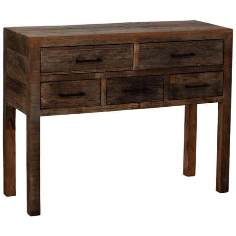 Mobile Da Ingresso In Legno Con 5 Cassetti Marrone, 110x40x85h Cm - Foto 1