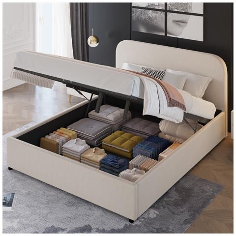 Houston Letto Con Scatola Di Deposito 140x190cm Velluto Beige - Foto 6
