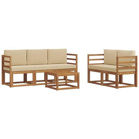 Set di divani da esterno con cuscino 6 pcs Naturale e Beige - Foto 1