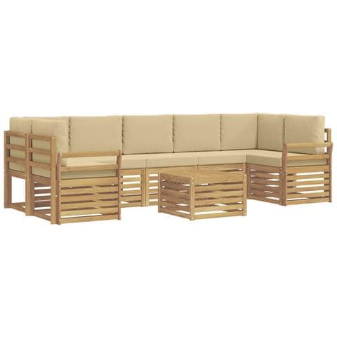 Set di divani da esterno 8 pcs Bianco e Beige Poliestere - Foto 1