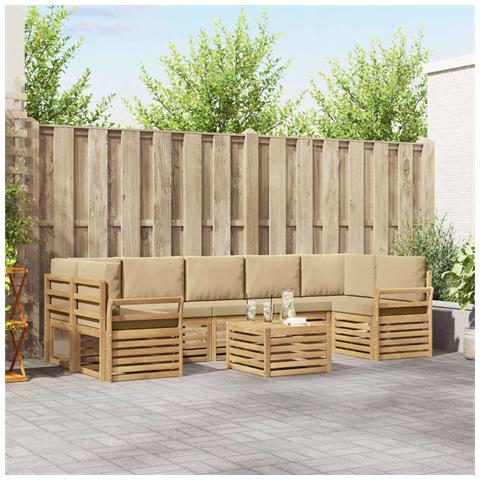 Set di divani da esterno 8 pcs Bianco e Beige Poliestere - Foto 2