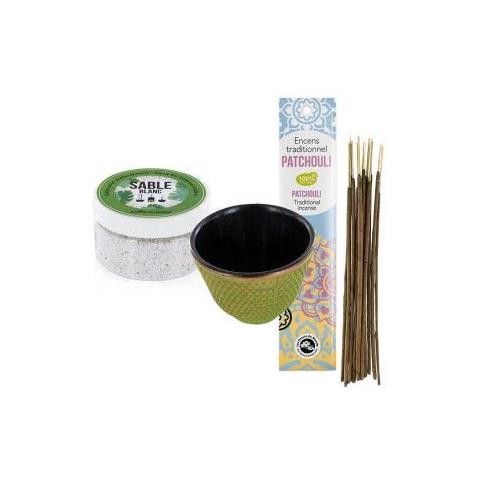 Porta Incenso In Ghisa Verde E Sabbia Bianca + Incenso Indiano Con Patchouli - Foto 1