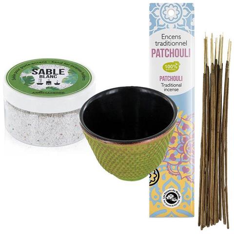 Porta Incenso In Ghisa Verde E Sabbia Bianca + Incenso Indiano Con Patchouli - Foto 2