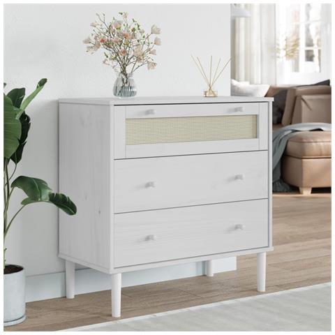 Cassettiera Senja Aspetto Rattan Bianca 80x40x80 Cm Legno Pino - Foto 12