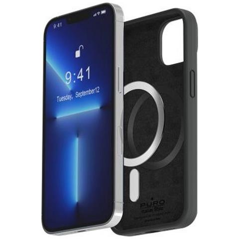 Cover Icon In Silicone Per Iphone 14 Pro Compatibile Con Magsafe, Nero - Foto 1