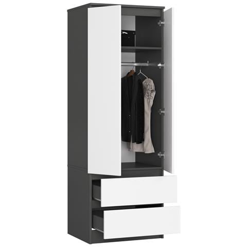 Armadio A 2 Ante Battenti E Cassetti S60, 60x51x180 cm, Colore Grigio Grafite e Bianco - Foto 2