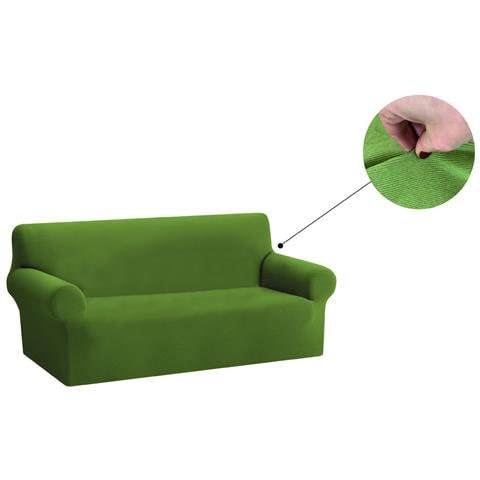 Copridivano Copriseduta Sofà Elasticizzato Tinta Unita Smile Tessuto Millerighe 3 Posti Verde - Foto 1