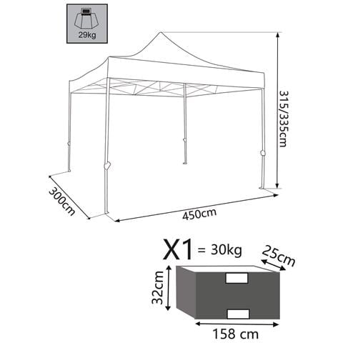 Gazebo Chiudibile Telescopico In Alluminio Professionale Con Telo In Pvc Mt3x4,5 Cora2 - Foto 5