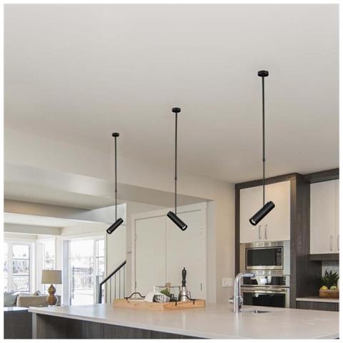 Lampadario Portafaretto A Sospensione Cilindro Gu10 Asta Regolabile Nero - Foto 2