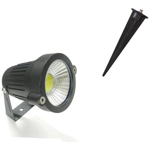 Faretto Faro Cob Led Da Giardino 5w Watt Supporto Picchetto Luce Fredda Ip 65 - Foto 1