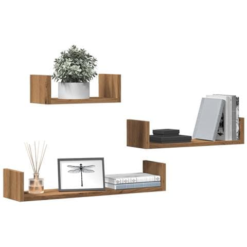 Mensole Parete 3pz Rovere Artigianale In Legno Multistrato - Foto 1