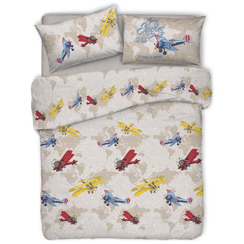 Copripiumino Sacco Piumone Pensieri Delicati Cotone Disegno Aerei Singolo Multicolore - Foto 1