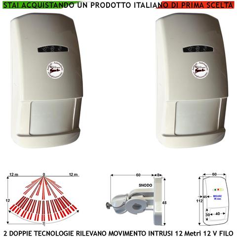Sensori Due Doppia Tecnologia Grandangolo Rileva Movimento Intrusi Per Antifurto Portata 12 Mt Da Interno Aliment. 12 - Foto 1