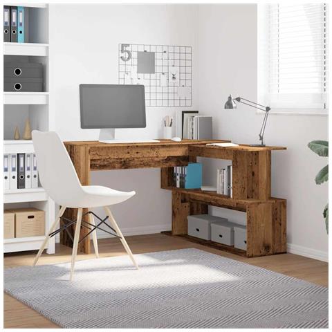 Scrivania Ad Angolo Legno Vecchio 200,5x50x76 Cm Truciolato - Foto 3