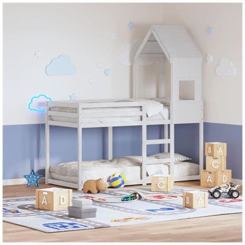 Letto A Castello Senza Materasso Bianco 90x190cm Massello Pino - Foto 1