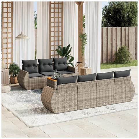 Lusso Casadino - Set Divano Da Giardino 8 Pz Con Cuscini Grigio In Polyrattan - Foto 8