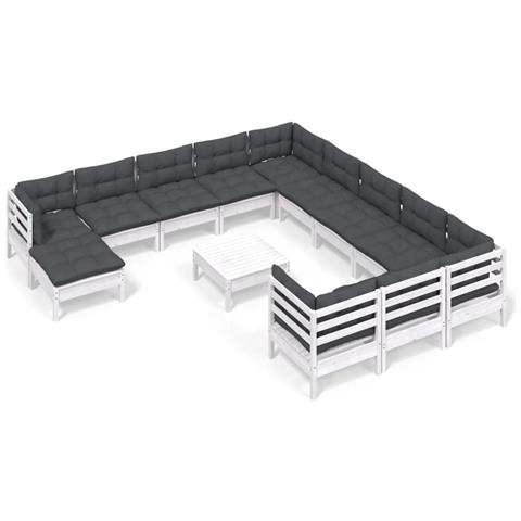 Lusso Casadino -  Set Divani Da Giardino 13 Pz Con Cuscini Bianchi Legno Di Pino - Foto 1