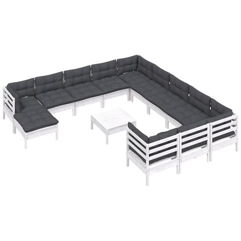 Lusso Casadino -  Set Divani Da Giardino 13 Pz Con Cuscini Bianchi Legno Di Pino - Foto 2