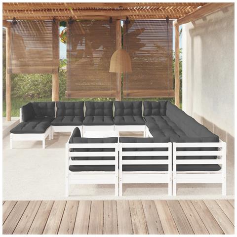 Lusso Casadino -  Set Divani Da Giardino 13 Pz Con Cuscini Bianchi Legno Di Pino - Foto 8
