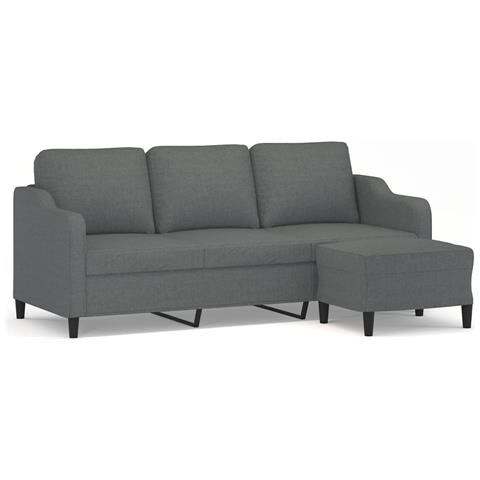 Divano a 3 Posti con Poggiapiedi Grigio Scuro 180cm in Tessuto - Foto 1