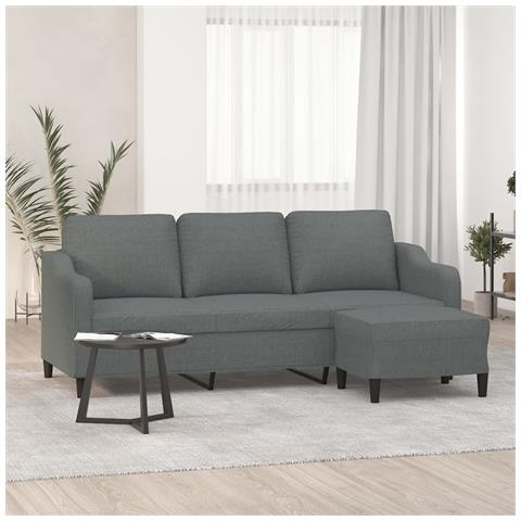 Divano a 3 Posti con Poggiapiedi Grigio Scuro 180cm in Tessuto - Foto 2