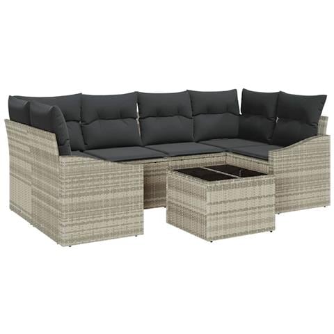 Set di Divani da Giardino 7 Pezzi con Cuscini Grigio Chiaro Rattan Sintetico - Foto 1