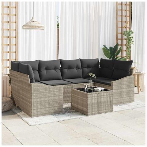 Set di Divani da Giardino 7 Pezzi con Cuscini Grigio Chiaro Rattan Sintetico - Foto 2