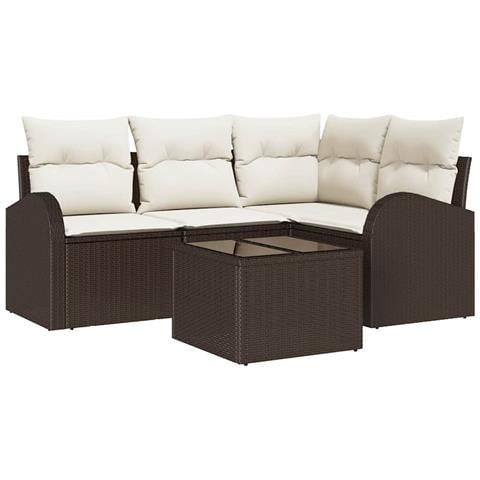 Set di Divani da Giardino da 4 Pezzi con Cuscini Grigi in Polyrattan - Foto 1