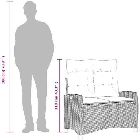 Panca Reclinabile da Giardino con Cuscini Marrone in Polyrattan - Foto 9