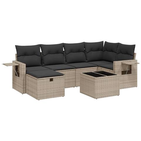 Set Divani da Giardino 7 pz con Cuscini Grigio in Polyrattan - Foto 1