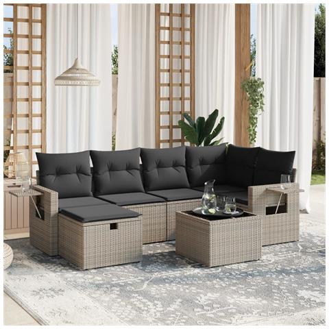 Set Divani da Giardino 7 pz con Cuscini Grigio in Polyrattan - Foto 2