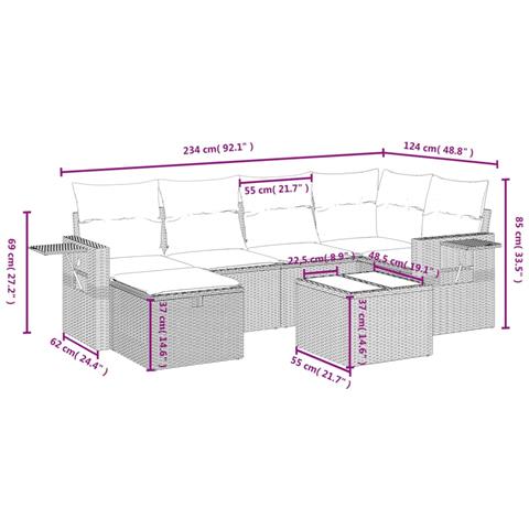 Set Divani da Giardino 7 pz con Cuscini Grigio in Polyrattan - Foto 4