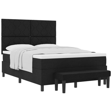 Letto Box Spring con Materasso & Panchina Nera 140x190 cm Tessuto - Foto 1