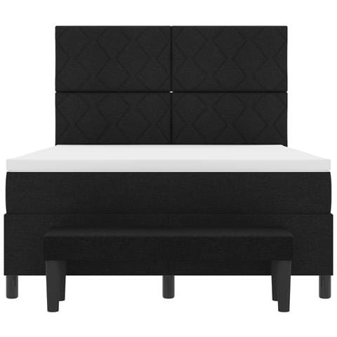 Letto Box Spring con Materasso & Panchina Nera 140x190 cm Tessuto - Foto 9
