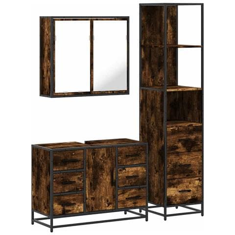 Set Mobili da Bagno 3 pz Rovere Fumo in Legno Multistrato - Foto 1