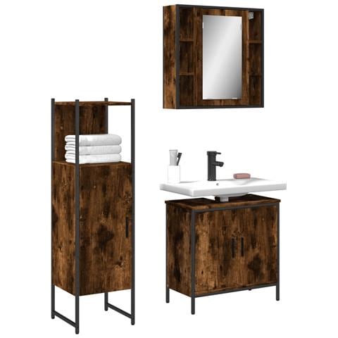 Set Mobili da Bagno 3 pz Rovere Fumo in Legno Multistrato - Foto 2