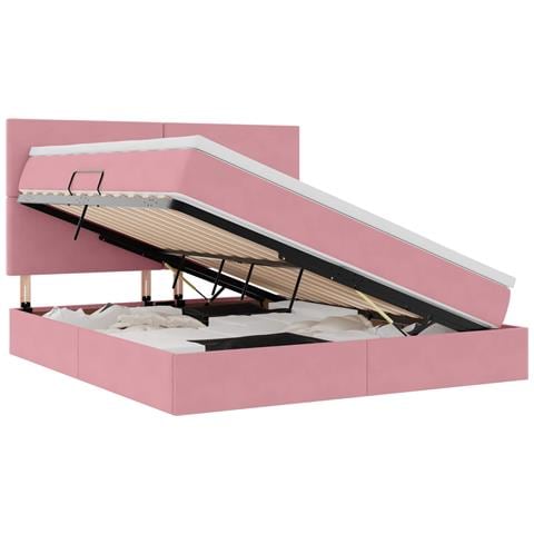 Letto con contenitore e materasso Rosa 180 x 200 cm Velluto - Foto 1