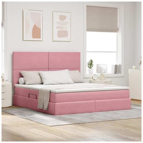 Letto con contenitore e materasso Rosa 180 x 200 cm Velluto - Foto 2