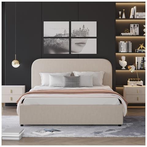 Houston Letto Con Contenitore 160x200 Cm In Velluto Beige - Foto 2