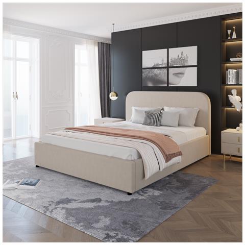 Houston Letto Con Contenitore 160x200 Cm In Velluto Beige - Foto 6