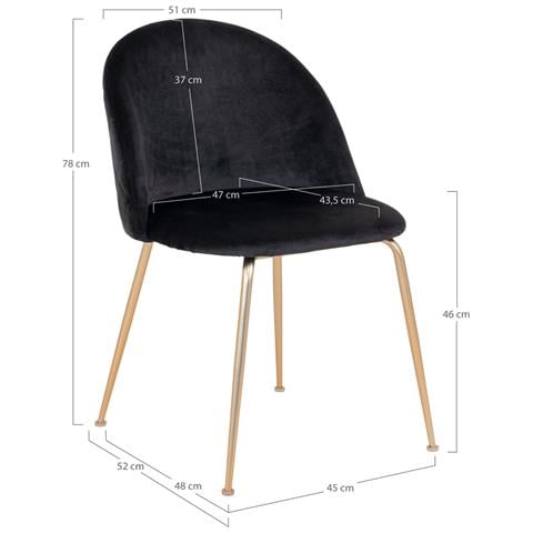Set 2 Sedie Da Pranzo Geneve In Velluto Nero Con Gambe Effetto Ottone - Foto 5