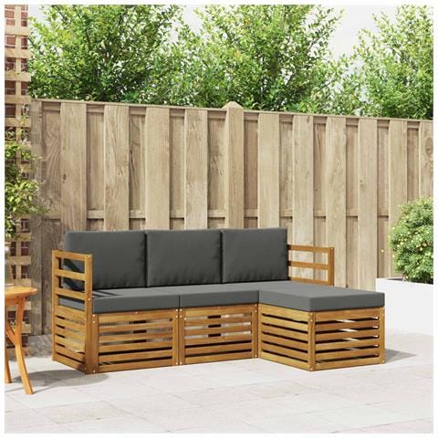 Set divani 4 pcs Naturale e Antracite Legno di Acacia Massello - Foto 2