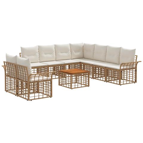 Set di divani da esterno 10 pcs Naturale e Bianco Crema - Foto 1