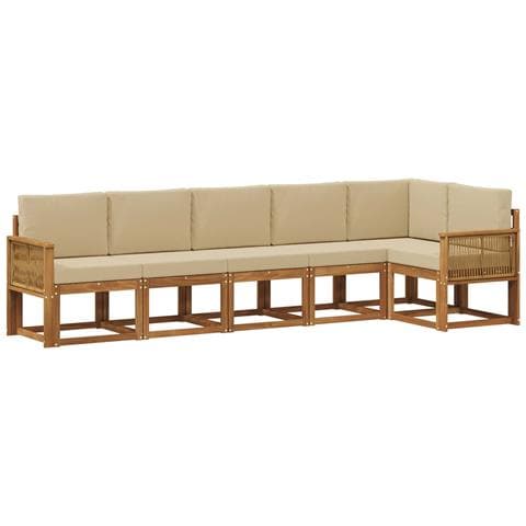 Set di divani da esterno 6 pcs Naturale e Beige Poliestere - Foto 1