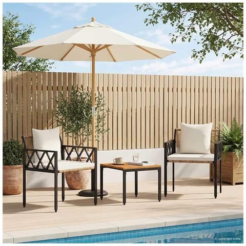 Set Mobili da Esterno 3 pcs Marrone e Bianco Crema polyrattan - Foto 2