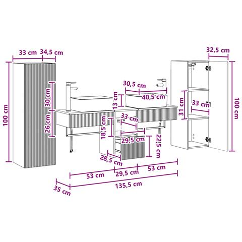 Set di mobili per il bagno 5 pz Rovere Sonoma - Foto 2